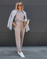 Tristan Knit Pocketed High Rise Pants - Mocha